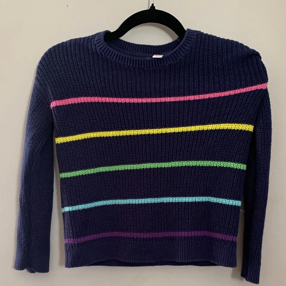 The Children's Place Navy Sweater with Colorful Stripes